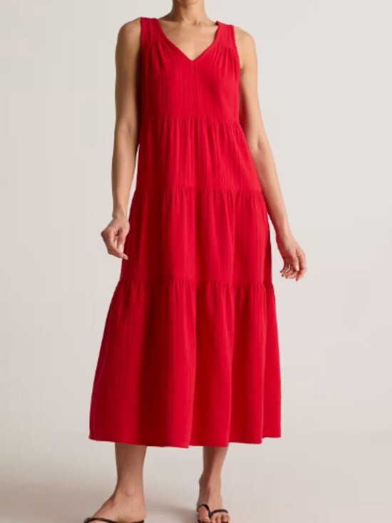 Quince Dresses & Skirts - Quince 100% Organic Cotton Gauze Tiered Maxi Dress Wild Cherry M NWT